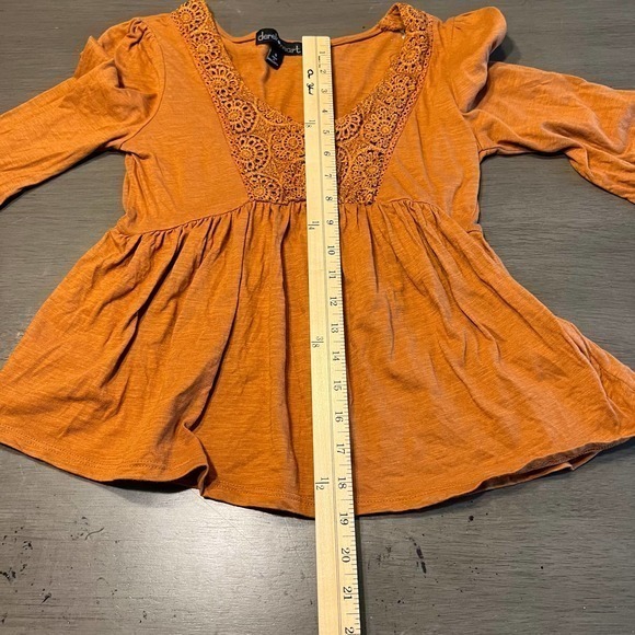 Derek Heart Womens‎ Small Peasant Top Orange Crochet V Neck Long Sleeve Blouse - Picture 7 of 9